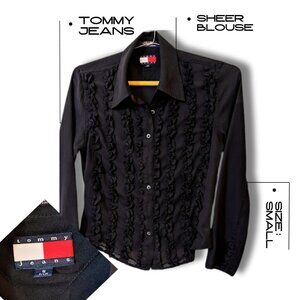 🖤 Tommy Jeans Sheer Ruffled Button-Down Blouse - Black (Size Small)